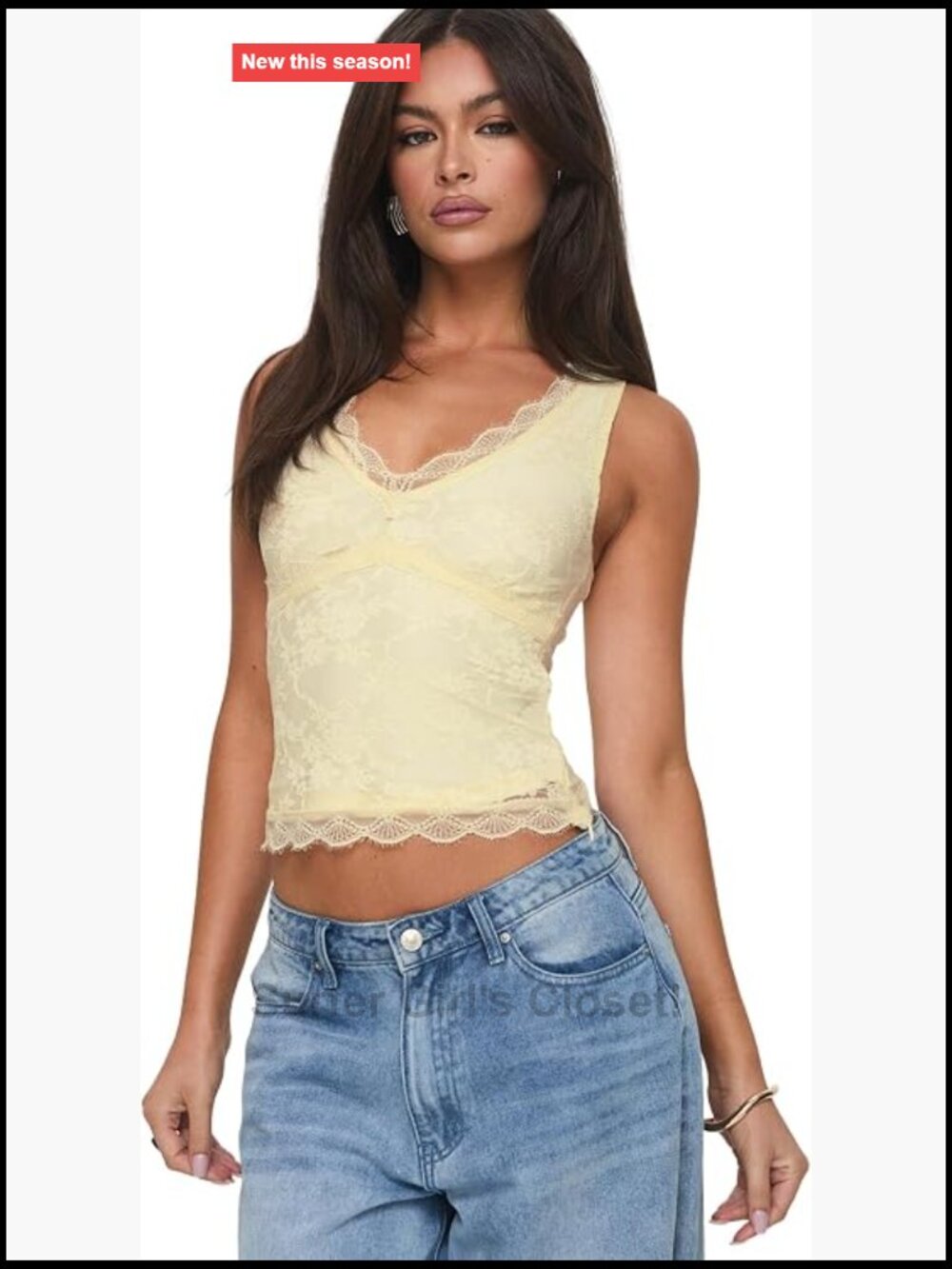 Crop Top Sleeveless V-Neck Lace Overlay Invisible Side Zipper Stretchy Nylon
